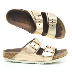 Birkenstock Arizona Leather Sandals EU 38 Narrow Gold/Brown